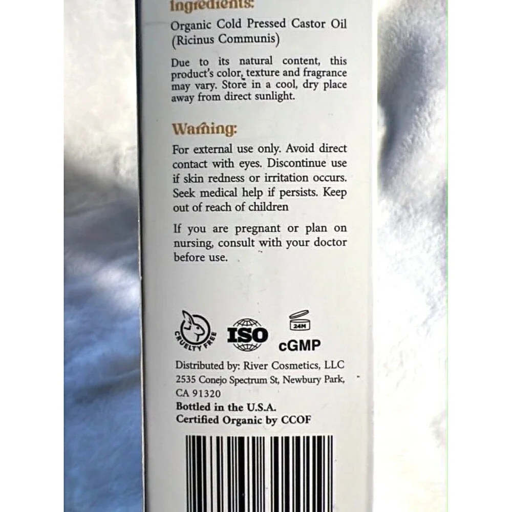 River Cosmetics Certified Organic Castor Oil 4oz • Cold‑Pressed • Hexane‑Free •